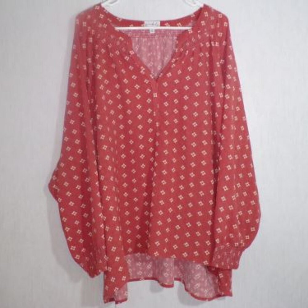 Wonderly Womens Blouse Top 3X Floral V Neck Smocked Peasant Boho Cottagecore